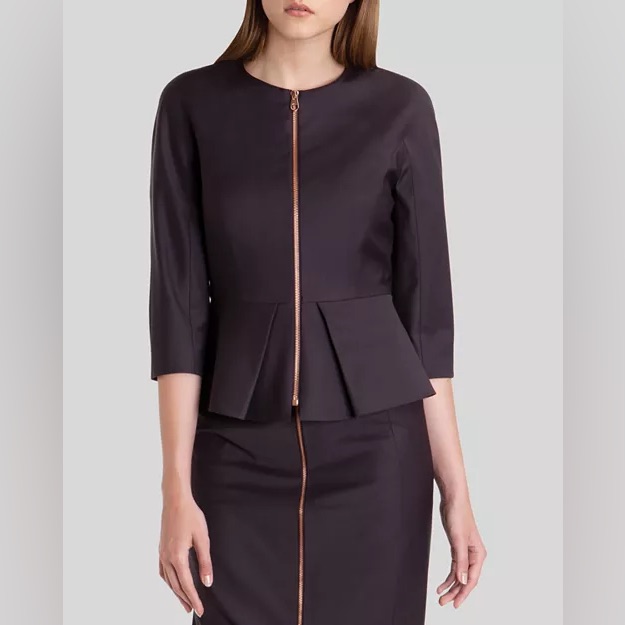 Ted Baker Size 1 (Us 4) Working Title Eben Peplum Zip-Front Blazer - Plum